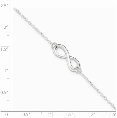 Vista 2 de Auténtica plata de ley 925Símbolo de Infinito Pulido Tobillera longitud 9inch con mosquetón