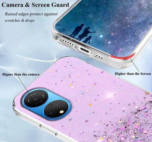 Vista 4 de Funda compatible con Honor X7, diseño estético transparente con purpurina, funda de silicona para Honor X7, funda protectora transparente