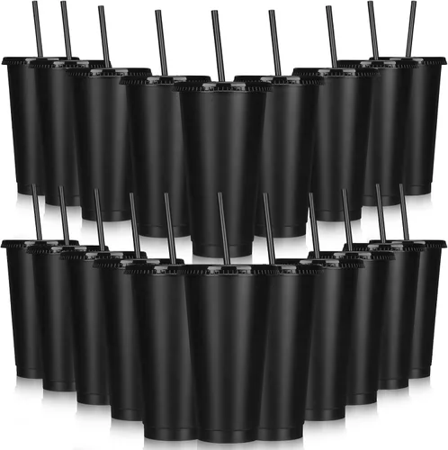Vista 13 de Bokon 60 Juegos de Vasos con Popote y Tapa al Por Mayor, Vasos de Plástico Reutilizables de 24 oz con Tapas y Pajillas, Botella de Agua, Taza