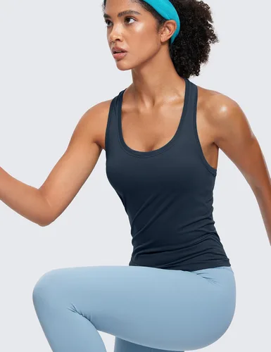 Vista 3 de CRZ YOGA Camiseta sin mangas sin costuras para mujer, espalda cruzada, sin mangas, para entrenamiento, atlética, cuello redondo, para correr, yoga