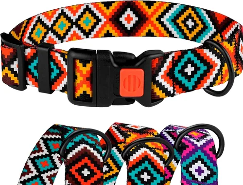 Vista 13 de Collar de perro de nailon con patrón floral aguamarina de 12 a 16 pulgadas
