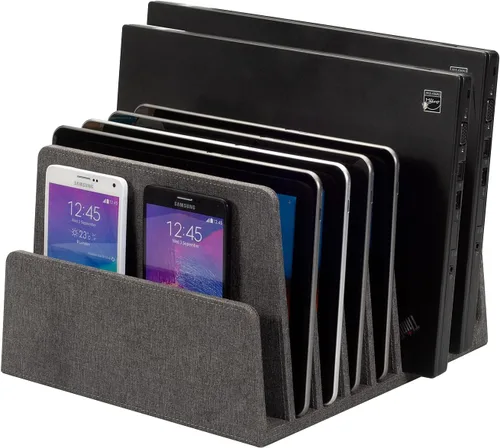 Vista 7 de MobileVision Organizador de dispositivos de bambú para teléfonos inteligentes, tabletas y portátiles, 10 ranuras
