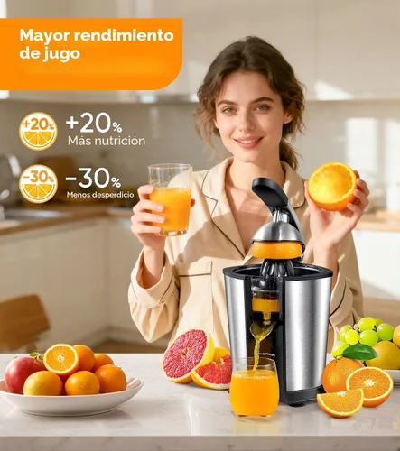 Vista 2 de exprimidor de naranja eléctrico, exprimidor de cítricos con 2 conos y mango de agarre suave para exprimir sin esfuerzo, máquinas extractoras de jugo