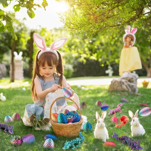 Vista 6 de Dxldfks Dragón impreso en 3D con huevo, pequeños huevos de dragón de cristal articulados para cestas de Pascua, decoración del hogar y la oficina
