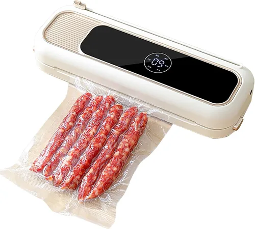 Vista 9 de Sellador automático al vacío con cortador integrado, potente succión para conservación de alimentos, sella alimentos secos y húmedos, carne y más