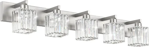 Vista 10 de Aipsun Accesorios de iluminación de tocador de baño, luces de tocador de cristal para baño, 2 luces, accesorios de iluminación de pared de acero