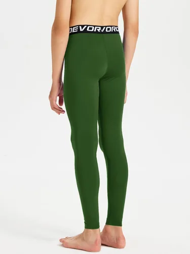 Vista 3 de DEVOROPA - Leggings de compresión para niños, mallas deportivas con forro polar, capa base térmica Verde militar (forro polar)