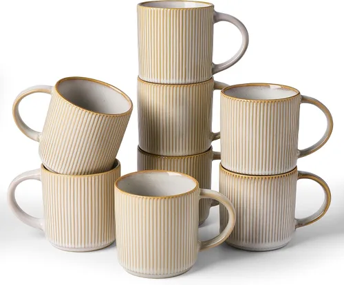Vista 10 de famiware Juego de 4 tazas de café de 12 onzas, tazas de cerámica con asa Negro (Star-Black)