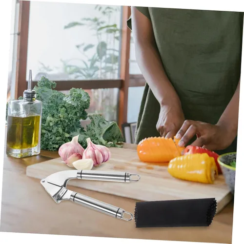 Vista 6 de ABOOFAN 1 juego de prensa de ajo manual de acero inoxidable sin esfuerzo herramienta para la cocina fácil de limpiar diseño elegante incluye pelador