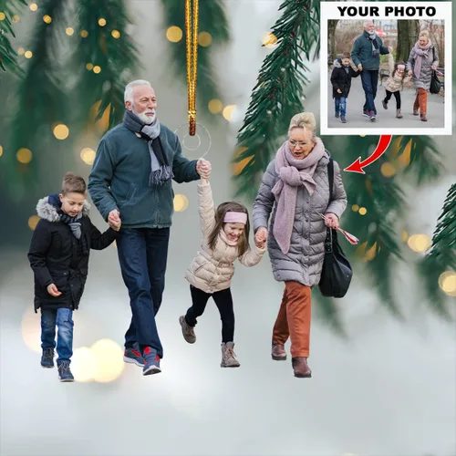Vista 2 de Adorno de mica con foto personalizada, Navidad familiar personalizada (A)