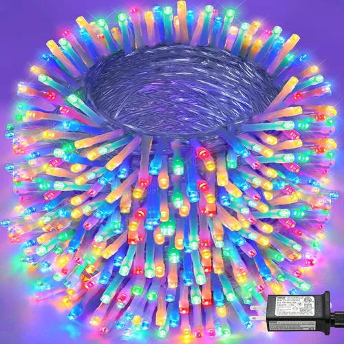 Vista 40 de Tira de 200 luces LED de 66 pies para exteriores, luces de Navidad conectables para interiores, cable transparente, impermeable, 8 modos de luces
