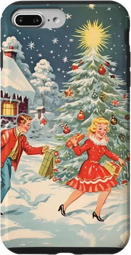 Vista 12 de iPhone 16 Vintage 1950s Nostalgia Christmas Snowflakes Christmas Tree Case