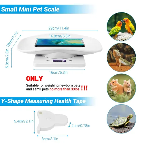 Vista 2 de Goldmeet Báscula para mascotas para animales pequeños y cocina, capacidad máxima de 33 libras con cinta métrica, ideal para gatitos recién nacidos
