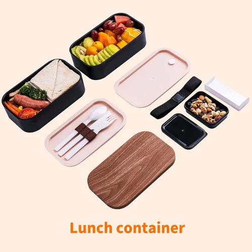 Vista 4 de Bento Box - Lonchera para adultos a prueba de fugas, 54 onzas, color negro