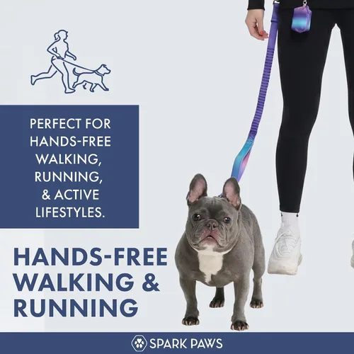 Vista 2 de Spark Paws - Correa de perro manos libres, correa elástica para la cintura que absorbe los golpes para correr, clip para cinturón de seguridad