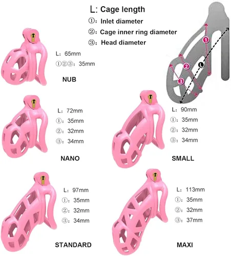 Vista 3 de Jaula de castidad rosa masculina 3.0, dispositivo de castidad masculina con 4 anillos para el pene, jaula ligera de resina para hombre para pene