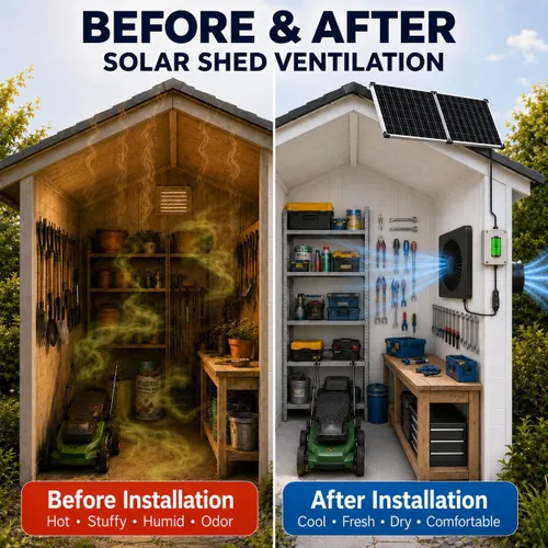 Vista 4 de Solar Exhaust Fan,Solar Power Fan with Battery for Chicken Coop/Shed