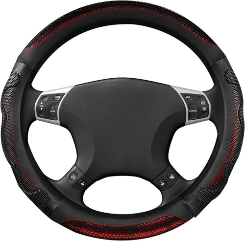 Vista 6 de DXNQ Funda para volante de automóvil, 15 pulgadas, diseño de panal 3D, protector de volante de automóvil con agarre cómodo, transpirable Negro