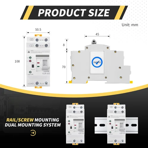 Vista 6 de Mini ATS AC Interruptor de transferencia automática/manual 2P 63A 110V, ATS de transferencia manual para fuente de alimentación ininterrumpida