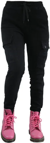 Vista 5 de Pantalones de motocicleta para mujer, leggings con relleno extraíble, detalles de bolsillo grande para aventura (color negro, talla: XXS)