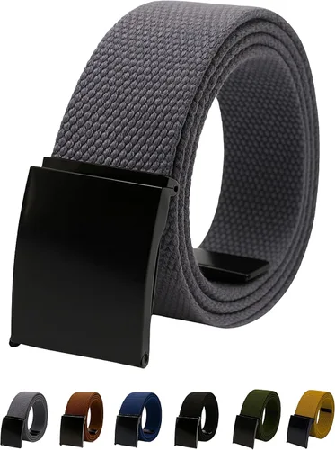 Vista 11 de Cinturón de lona con hebilla abatible negra, cintura de hasta 45 pulgadas, cinturón militar y de golf