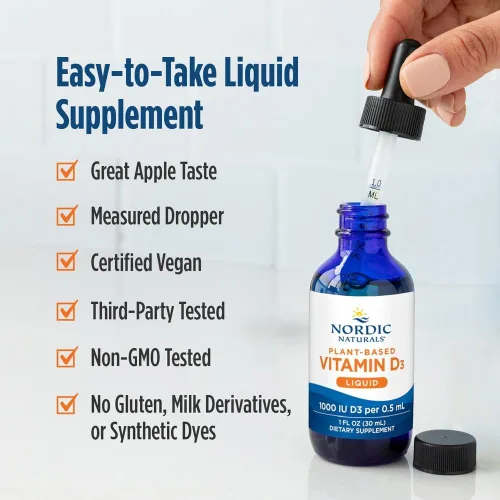 Vista 4 de Nordic Naturals Líquido de vitamina D3 a base de plantas, 1 oz, 1000 UI de vitamina D3, huesos saludables, estado de ánimo y función del sistema