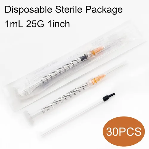 Vista 7 de Paquete de 30 jeringas de 1mL con aguja de calibre 25, de 1 pulgada, para laboratorios científicos, medición y recarga de tintas Tintas de recarga