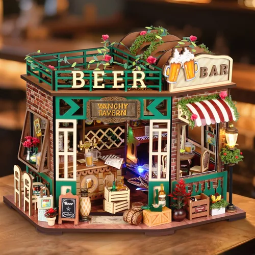 Vista 2 de TuKIIE Kit de casa en miniatura con muebles, a escala 1:24, sala creativa, mini casa de muñecas de madera, rincón de libro para niños, adolescentes