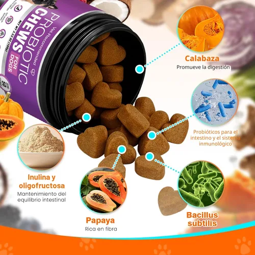 Vista 5 de Probióticos para perros, probióticos masticables y picor intestinal digestivo, probióticos para la piel, alivio de la picazón, diarrea, 50 tabletas