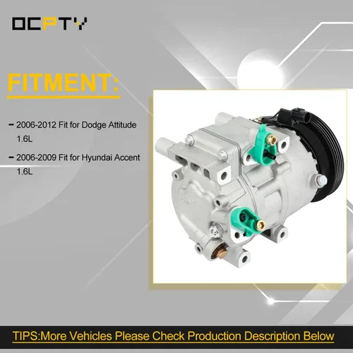 Vista 8 de OCPTY Compresor de aire acondicionado para Dodge Attitude 1.6L para Hyundai Accent 1.6L 2006-2012