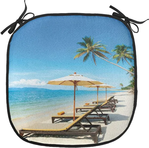 Vista 86 de Lunarable Cojín para silla costera, diván del desierto, descanso solitario, vacaciones, tropical, resort playa, ocio, asiento acolchado para cocina