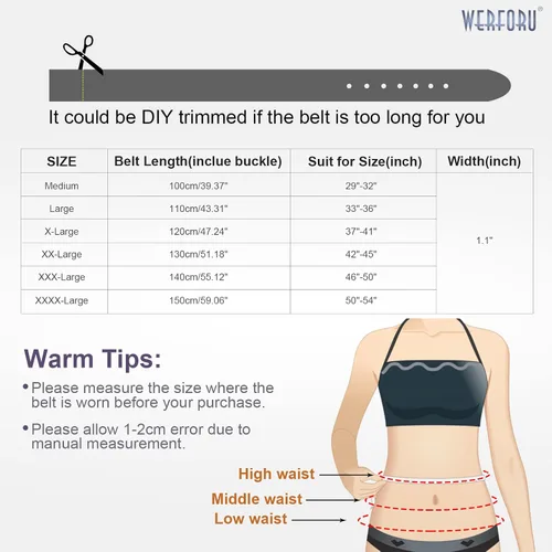 Vista 7 de WERFORU Cinturón de cuero negro para mujer, hebilla pulida de talla grande para pantalones vaqueros