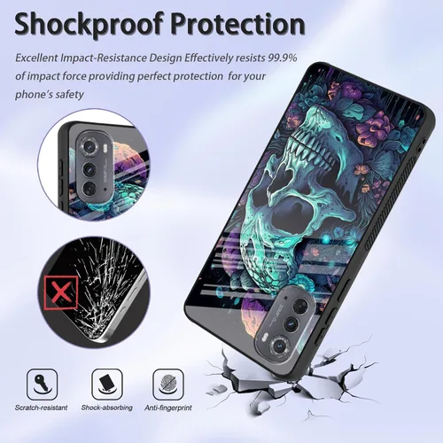 Vista 121 de Funda para Motorola Moto Edge 2022, cubierta trasera de vidrio templado con protector de pantalla, funda protectora a prueba de golpes para Motorola