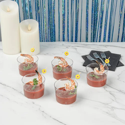 Vista 3 de Restaurantware Copas de parfait de 6 onzas, 20 tazas redondas de mousse, desechables, duraderos, de plástico transparente, para postres, aperitivos
