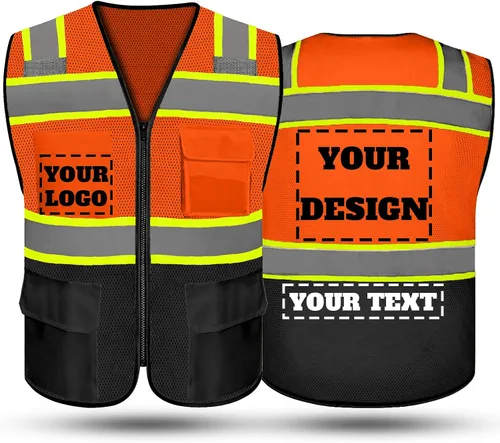 Vista 11 de Chaleco de seguridad reflectante de alta visibilidad con 5 bolsillos y cremallera clase 2 para adultos, unisex, ropa de trabajo de seguridad