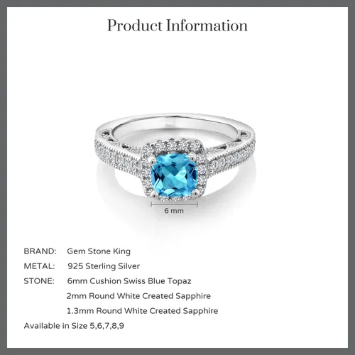 Vista 38 de Gem Stone King Anillo de compromiso de plata de ley 925 de 0.236 in con piedra natal y zafiro blanco creado con acento Anillo de compromiso