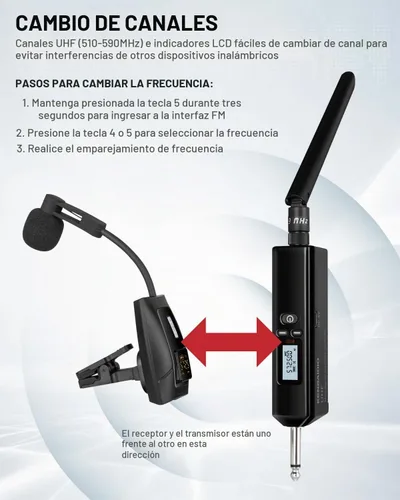 Vista 5 de Micrófono de saxofón, sistema de micrófono inalámbrico recargable UHF con transmisor y receptor de rango de 196 pies, micrófono de condensador