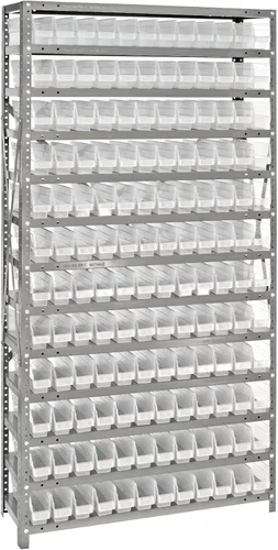 Vista 495 de Quantum QSBU-245BK Heavy Duty Shelving Unit with (7) Shelves and (24) QUS245 Black Bins for Garage Warehouse Storage Distribution 400 lb Load