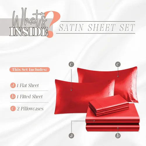 Vista 3 de Elegant Comfort Lujoso juego de sábanas de satén sedoso de 4 piezas, agradable para la piel y el cabello, resistente a las arrugas, la decoloración