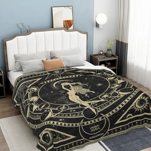 Vista 5 de Manta del Zodiaco Acuario, Regalos del Zodiaco Acuario para Mujeres Constelación Lunar Astrología Decoración Gótica Bruja Manta Suave 60"X50