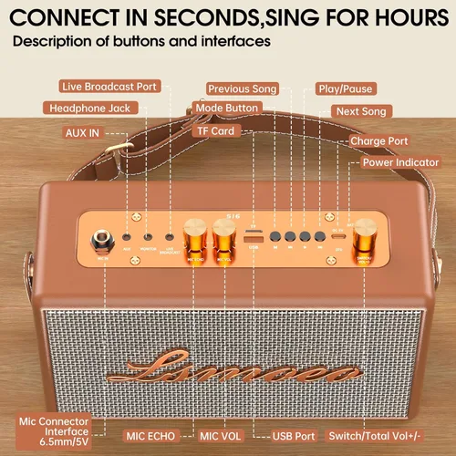 Vista 6 de Máquina de karaoke para adultos, 2 micrófonos inalámbricos para altavoz de karaoke, micrófono portátil y soporte de altavoz, expansión de micrófono