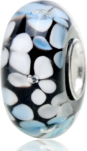Vista 2 de RUBYCA Cuentas de cristal de Murano floral con núcleo de color plateado, ajuste europeo para hacer joyas, 6