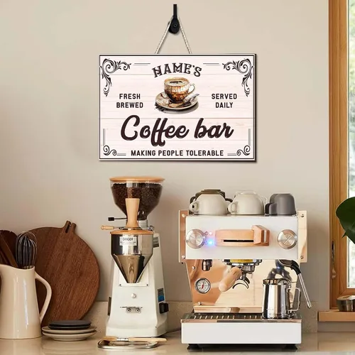 Vista 3 de Artsy Woodsy Letrero de madera de barra de café personalizado, placa de pared para decoración de cocina, regalos personalizados para amantes del 03