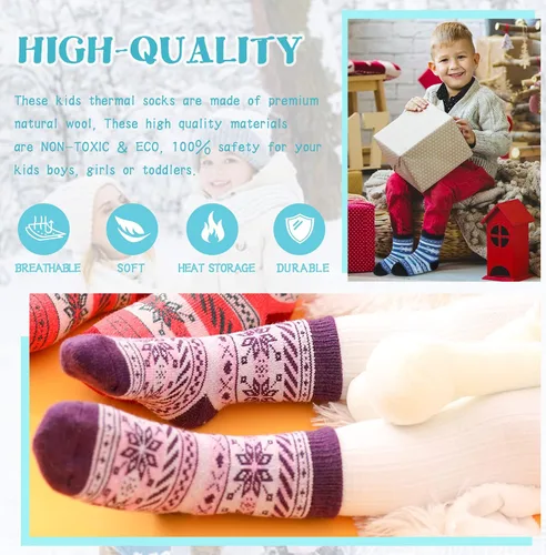 Vista 5 de Eocom - Medias de invierno cálidos de lana para niños y niñas, 6 pares