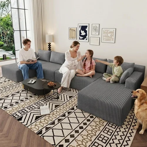 Vista 33 de Lakifun Sofá en Forma de L de 107" con Otomana, Seccional Modular Moderno Sofá Cómodo en Forma de U Nube, Asiento Profundo, Chaise Longue Cama