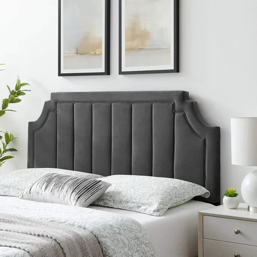 Vista 15 de Modway Alyona - Cabecera capitoné de terciopelo de alto rendimiento, color gris claro