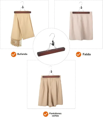 Vista 6 de Amazon Basics Perchas de madera para pantalones, organizador de armario, cereza, paquete de 10