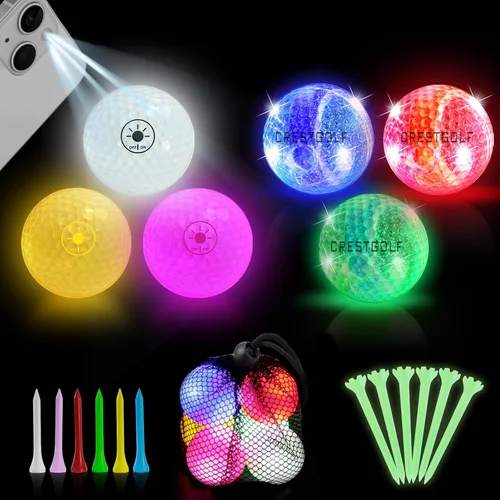 Vista 7 de Crestgolf Glow in The Dark Golf Balls with Glow Tees, Super Bright Light Up LED Balls with 12-Minute Reset Timer, Fun Gift for Men and Women