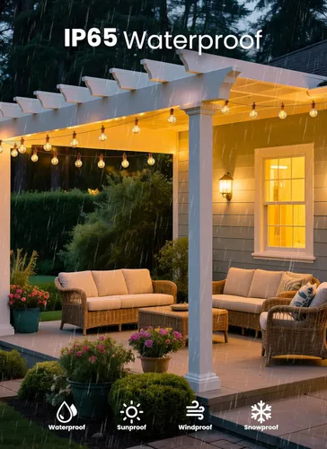 Vista 2 de Guirnalda de luces para exteriores, 25 pies, 12 bombillas LED, IP65, impermeable, conectable, G40, luz de patio exterior para patio trasero, porche