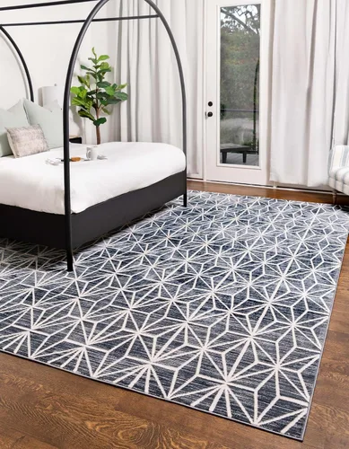 Vista 33 de Unique Loom Uptown Collection by Jill Zarin Collection - Alfombra geométrica moderna azul (1' 8 x 1' 8)